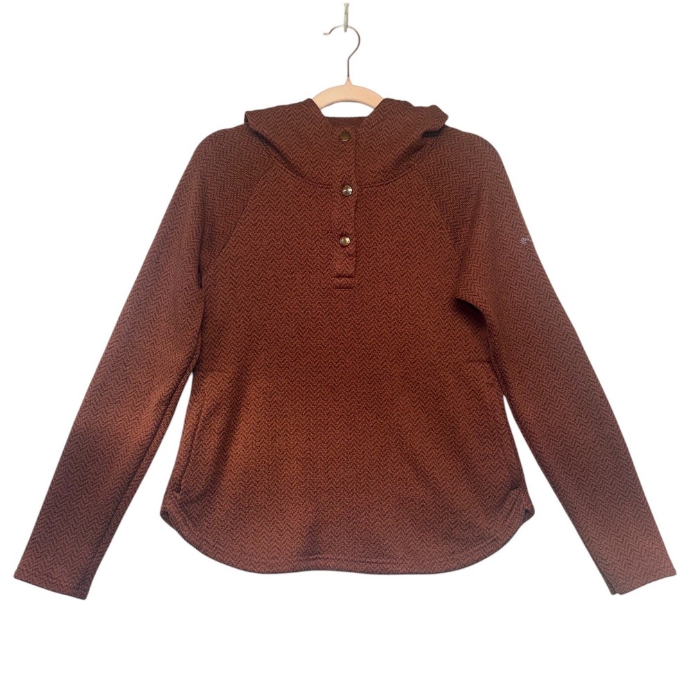 Columbia Womens Rust Brown Herringbone Snap Neck Fleece Hoodie Sweater Size S
